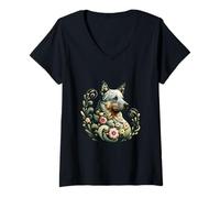 Donna Illustrazione floreale stravagante del cane del bestiame australiano Maglietta con Collo a V