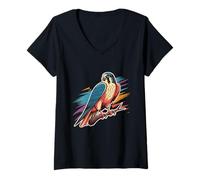 Donna Illustrazione Vibrante del Falco per Gli Appassionati della Natura Maglietta con Collo a V