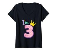Donna I'm 3 Corona Principi Terzo Compleanno Maglietta con Collo a V