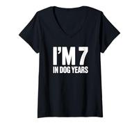 Donna I'm 7" Dog Years - 49° Compleanno Maglietta con Collo a V