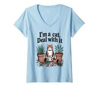 Donna I'm A Cat Deal With It Divano per gatti Piante Gatto Amante dei Gatti Maglietta con Collo a V