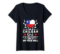 Donna I'm a Chilean Girl Chilean Face Chile Flag Maglietta con Collo a V