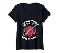Donna I'm A Happy Hooker And Have The Balls To Prove It - Maglietta con Collo a V