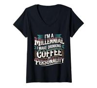 Donna I'm A Millennial Coffee Is My Personality - Maglietta con Collo a V