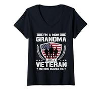 Donna I'm A Mom Grandma And A Veteran Nothing Scares Me Maglietta con Collo a V