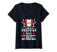 Donna I'm a Peruvian Girl Peruvian Face Peru Flag Maglietta con Collo a V