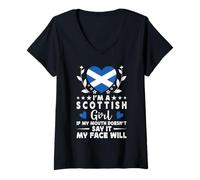 Donna I'm a Scottish Girl Scottish Face Scotland Flag Maglietta con Collo a V