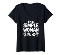 Donna I'm A Simple Woman - caffè, Corsa, Cani, Vino Maglietta con Collo a V
