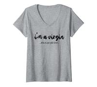 Donna I'm A Virgin This Is An Old Shirt Virginity Party Gift Maglietta con Collo a V