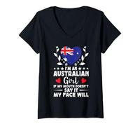 Donna I'm an Australian Girl Australian Face Australia Flag Maglietta con Collo a V
