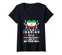 Donna I'm an Iranian Girl Iranian Face Iran Flag Maglietta con Collo a V