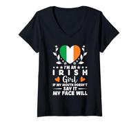 Donna I'm an Irish Girl Irish Face Ireland Flag Maglietta con Collo a V