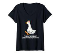 Donna I'm Built Different Funny Duck Meme Goose Wearing cap Humor Maglietta con Collo a V