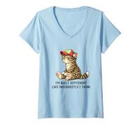 Donna I'm Built Different Funny Tabby Cat Wearing cap Meme Humor Maglietta con Collo a V