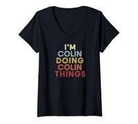 Donna I'm Colin Doing Colin Things Personalized Name Retro Maglietta con Collo a V