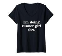 Donna I'm Doing Runner Girl Sh-t Divertente Running Meme Maglietta con Collo a V