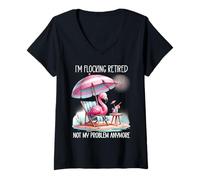 Donna Im Flocking Retired Not My Problem Anymore Flamingo Drinking Maglietta con Collo a V