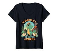 Donna I'm Going To Be A Big Brother 2025 Cute Dinosaur Maglietta con Collo a V
