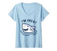 Donna I'm Great Funny Shark Maglietta con Collo a V