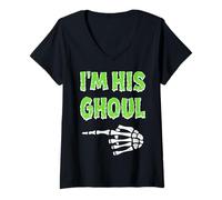 Donna Im Her Boo Im His Ghoul Halloween Coppia Matching Donne Uomini Maglietta con Collo a V