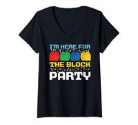 Donna I'm Here for The Block Party Brick Builder Divertente Natale Maglietta con Collo a V