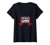 Donna I'm Here To Do The Devil's Work Satana Occult 666 T-Shirt Maglietta con Collo a V