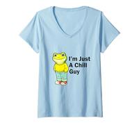 Donna I'm Just a Chill Guy Froggy Funny Trendy Frog Meme Humor Maglietta con Collo a V
