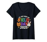 Donna I'm Just Here For Field Day 2025 Rabbit Cat Animal Lovers Maglietta con Collo a V