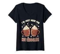 Donna I'm Just Here For Hot Chocolate Marshmallow Cocoa Humor Maglietta con Collo a V