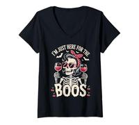Donna I'm Just Here for The Boos Skeleton Funny Halloween Women Maglietta con Collo a V