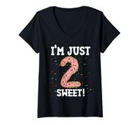 Donna I'm Just Too Sweet 2nd Birthday Donut Theme 2 Anni Meme Maglietta con Collo a V