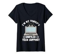 Donna I'm My Family Supporto Tecnico Non pagato IT Computer Cat Maglietta con Collo a V
