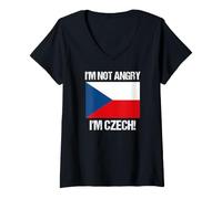 Donna I'm Not Angry Repubblica Ceca Bandiera Ceca-Americana Maglietta con Collo a V