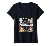 Donna Im Not Lazy I Just Enjoy Doing Nothing Funny Summer Gnome Maglietta con Collo a V