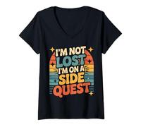 Donna I'm Not Lost I'm On A Side Quest Gamer Nerd Joke - Maglietta con Collo a V