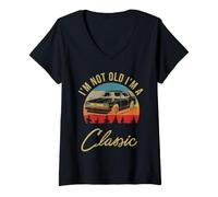 Donna I'm Not Old I'm A Classic Old Car Retro Sunset Sun Vintage Maglietta con Collo a V