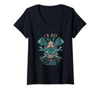Donna I'm Not Old I'm Classic. Biker Skull Grafica Motorcycle Maglietta con Collo a V