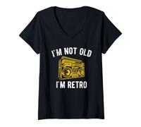 Donna I'm Not Old I'm Retro Funny Boom Box Design Distressed Maglietta con Collo a V