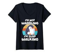 Donna I'm Not Waddling I'm Sleep Walking Funny Sleeping Pinguin Maglietta con Collo a V