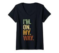 Donna I'm On My Way Inspiring And Motivational Retro Maglietta con Collo a V