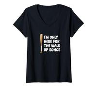 Donna I'm Only Here For Walk Up Songs Giocatore di baseball Fan Papà Mamma Maglietta con Collo a V