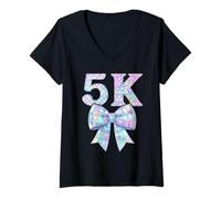 Donna I'm Ready for 5K Preppy Girly Coquette Bow Girl Pre K 5 Kid Maglietta con Collo a V