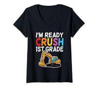 Donna I'm Ready To Crush 1st Grade Veicolo da costruzione Ragazzi Bambini Maglietta con Collo a V