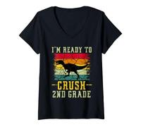 Donna I'm Ready To Crush 2nd Grade T Rex Dinosaur Back To School Maglietta con Collo a V