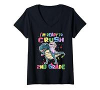 Donna I'm Ready To Crush 2nd Grade Unicorn Dinosaur Back to School Maglietta con Collo a V