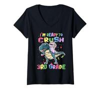 Donna I'm Ready To Crush 3rd Grade Unicorn Dinosaur Back to School Maglietta con Collo a V