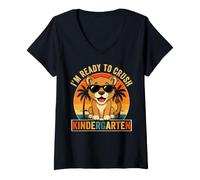 Donna I'm Ready to Crush Kindergarten Cougar Occhiali da Sole Cool Funny Maglietta con Collo a V
