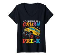 Donna I'm Ready To Crush Pre-K School Bus Back To School Bambini Ragazzi Maglietta con Collo a V