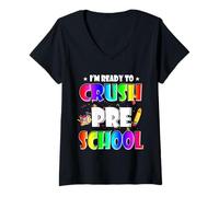 Donna I'm Ready To Crush Preschool Back To School Teacher Student Maglietta con Collo a V