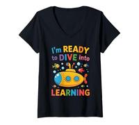 Donna I'm Ready To Dive Into Learning Studente Motivazionale - Maglietta con Collo a V